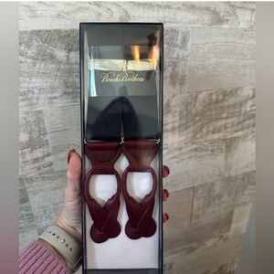 Brooks Brothers suspenders in navy blue with adjustable red wine leather